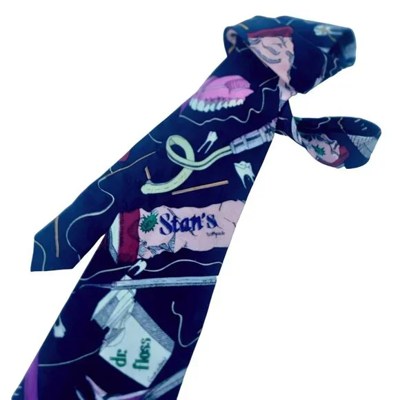 Vintage Nicole Miller 1992 Tie Novelty Graphic Print Teeth Dentist Wide Funny - Picture 10 of 10